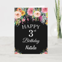 Carte noire à fleurs florales aquarelle pour 3ème