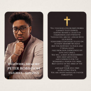Carte noire avec photo pour prière de souvenir de 