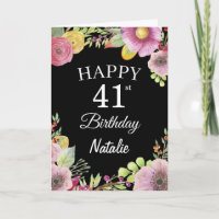 Carte noire de fleurs florales aquarelle pour 41e