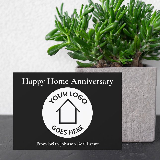 Carte noire de logo d'immobilier Joyeux Anniversai (Créateur téléchargé)