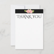 Carte noire de rayure de fleurs roses de Merci