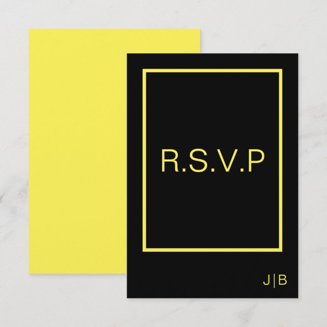 CARTE noire et jaune RSVP de mariage (Devant / Derrière)