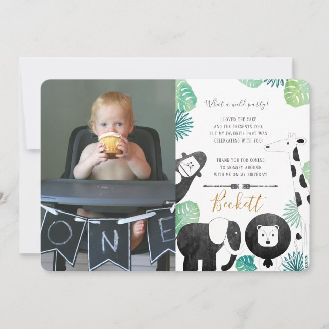 Carte noire et verte de safari de photo merci (Devant)