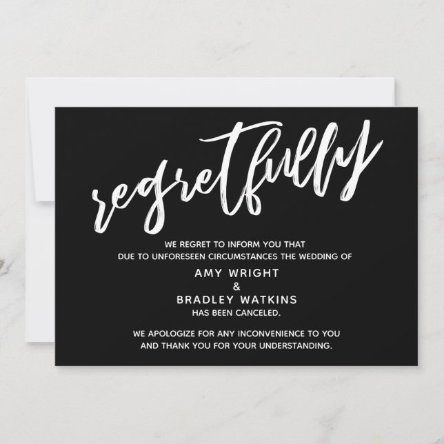 Carte noire simple de mariage annulé avec regret (Devant)