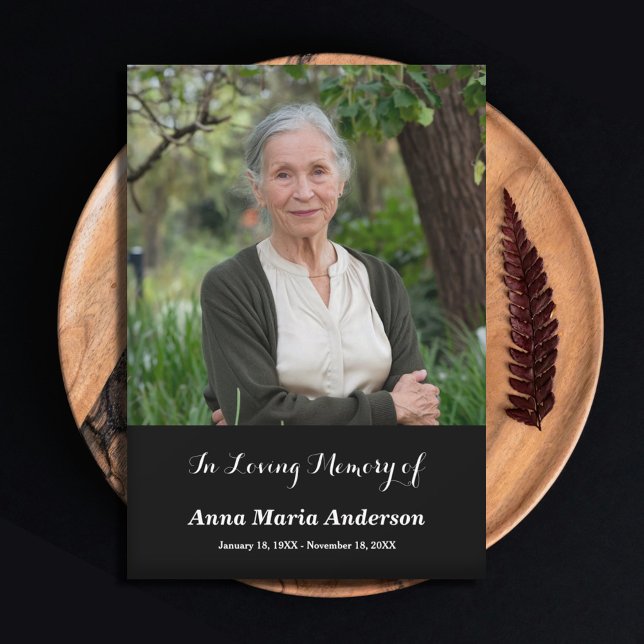 Carte noire simple Merci funéraire photo (Simple Photo Funeral Thank You Black Card)