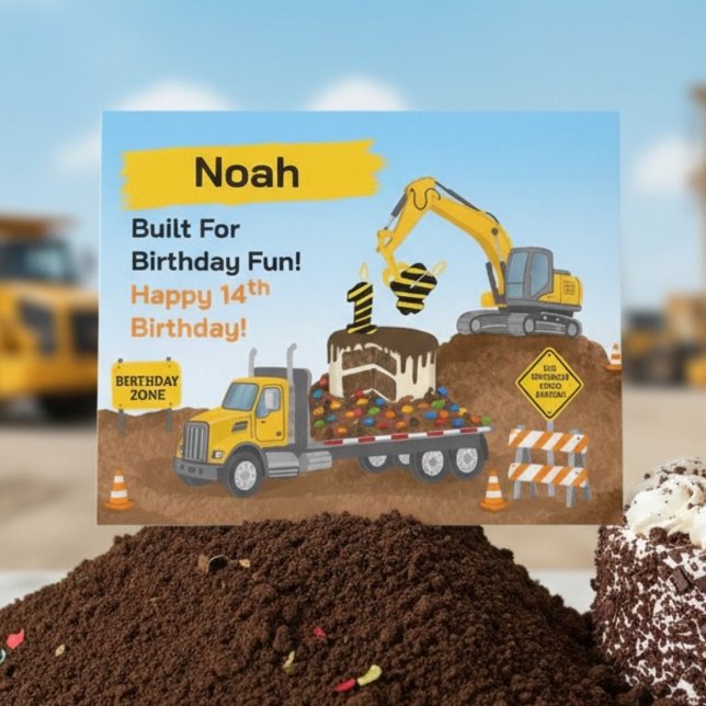 Carte Nom 14e Anniversaire Chantier de Construction (Créateur téléchargé)