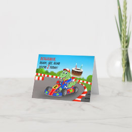Carte Nom 2e anniversaire Dino voiture de course Prêt Pa