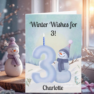 Carte Nom 3e anniversaire Bonhomme de neige avec Trois e