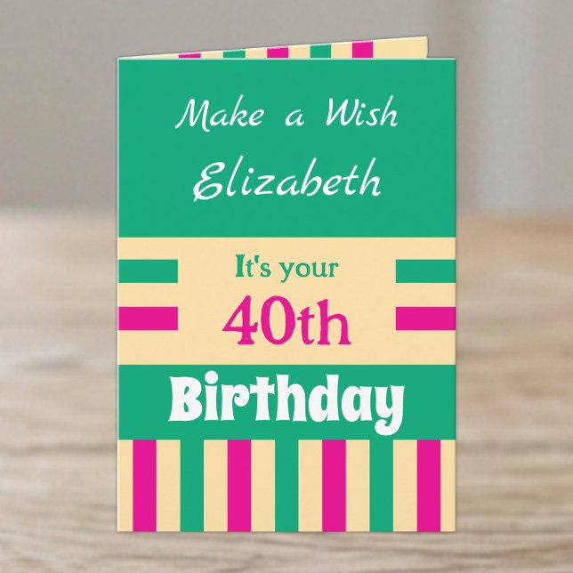 Carte nom 40ème anniversaire rose vert (Créateur téléchargé)