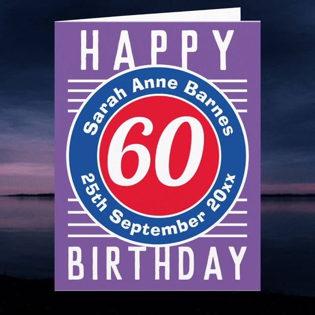 Carte Nom, âge et date d'un 60e anniversaire (Créateur téléchargé)