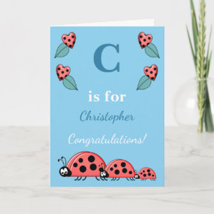 Carte Nom alphabétique nouveau bébé jolies coccinelles b