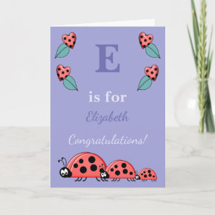 Carte Nom alphabétique nouveau bébé jolies coccinelles v