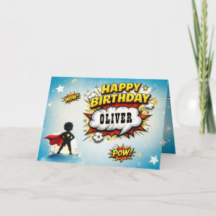 Carte Nom de garçon de super-héros de style BD pour anni