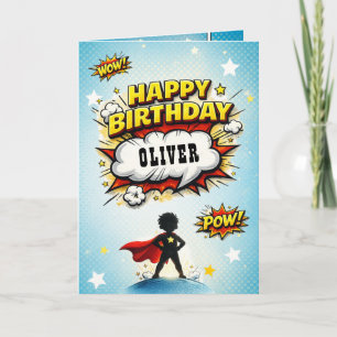 Carte Nom de garçon de super-héros de style BD pour anni