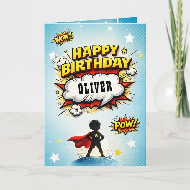 Carte Nom de garçon de super-héros de style BD pour anni (Devant)