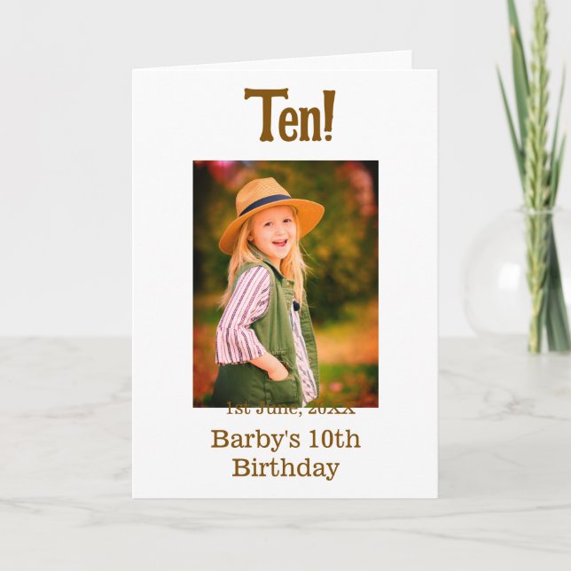 Carte nom de photo d'anniversaire 10 ans date simple mar (Devant)