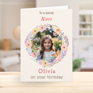 Carte Nom de photo personnalisé Fleurs jolies Anniversai