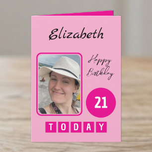 Carte nom de photo rose anniversaire 21 aujourd'hui