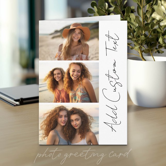 Carte Nom de script moderne noir et blanc de 3 photos te (Photo Greeting Card)
