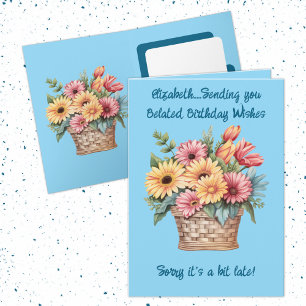 Carte Nom de voeux d'anniversaire tardif bleu