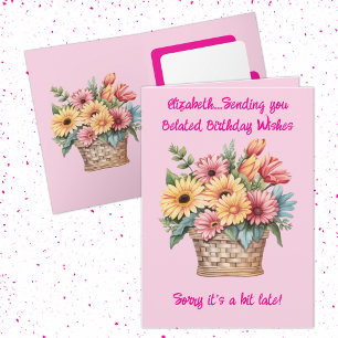 Carte Nom de voeux d'anniversaire tardif rose