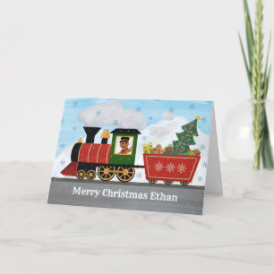 Carte Nom d'enfant personnalisé Train de Noël