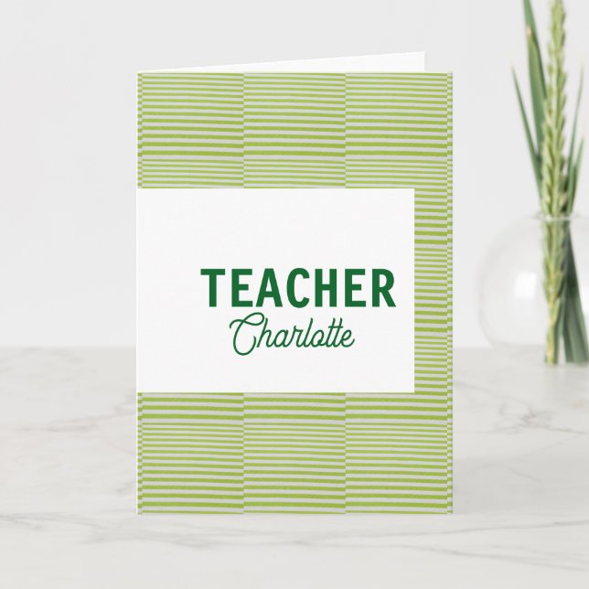 Carte Nom du professeur de bandes blanches et vert citro (Devant)