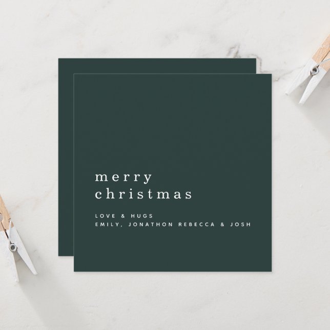 Carte Nom du texte minimal Joyeux Noël vert (Devant/Arrière en situation)