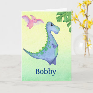 Carte Nom et âge du garçon dinosaure Joyeux anniversaire