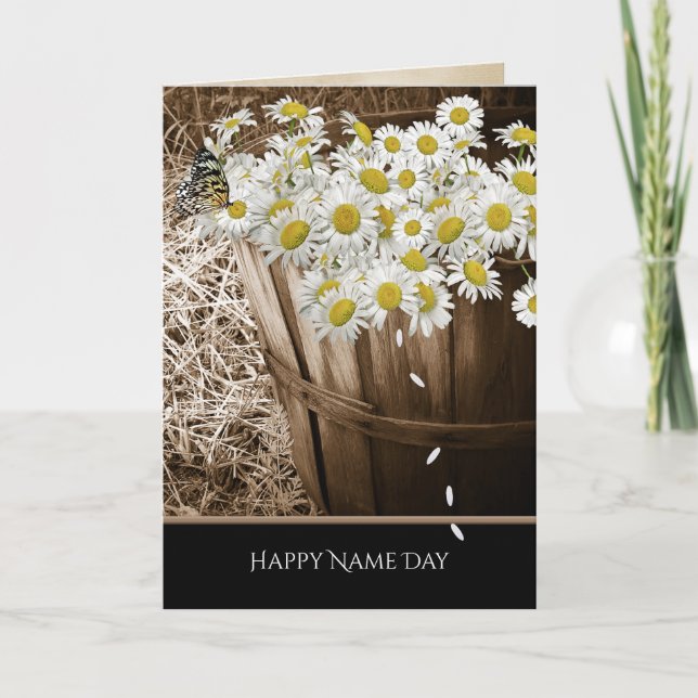 Carte Nom Jour marguerite panier avec papillon (Devant)