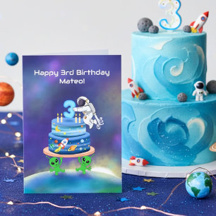 Carte Nom Joyeux 3ème Anniversaire Astronaute avec Alien