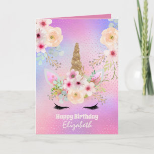 Carte Nom mignon Unicorn Imaginaire jolie fille rose pou