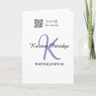 Carte Nom monogramme violet écrivain modifier code QR en