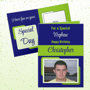 Carte Nom Nephew photo bleu vert anniversaire