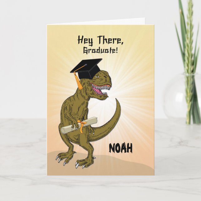 Carte Nom personnalisable Graduation T-Rex Dinosaur (Devant)