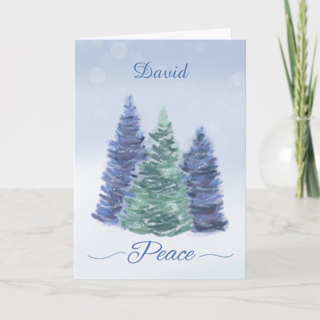 Carte Nom personnalisable Vacances Paix Sapin (Devant)