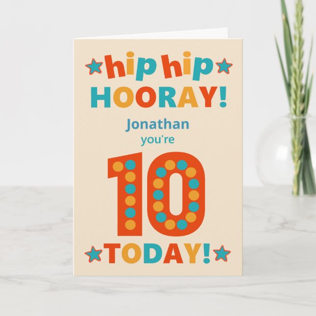 Carte Nom personnalisé 10e anniversaire Hip Hourra (Devant)