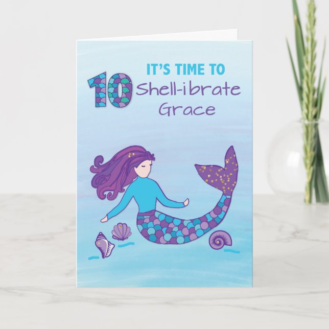 Carte Nom personnalisé 10e anniversaire Sparkly Look Mer (Devant)