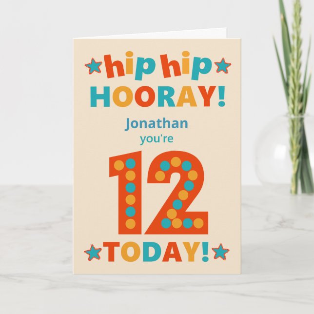 Carte Nom personnalisé 12e anniversaire Hip Horay (Devant)