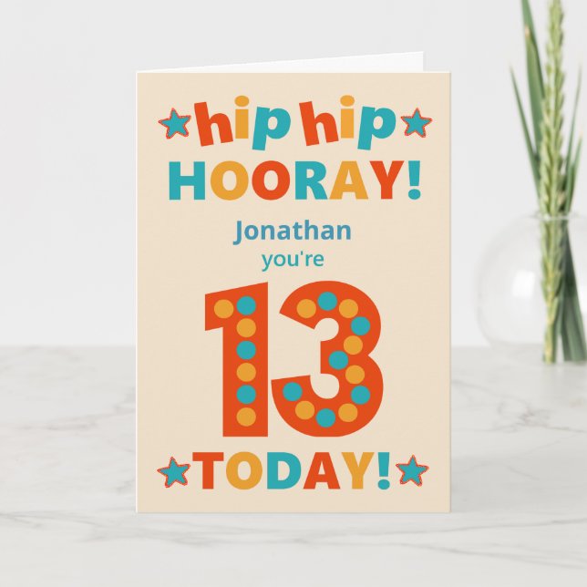 Carte Nom personnalisé 13e anniversaire Hip Horay (Devant)