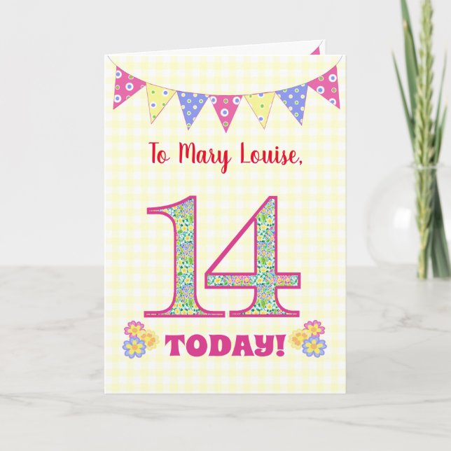 Carte Nom personnalisé 14e anniversaire Primroses Buntin (Devant)
