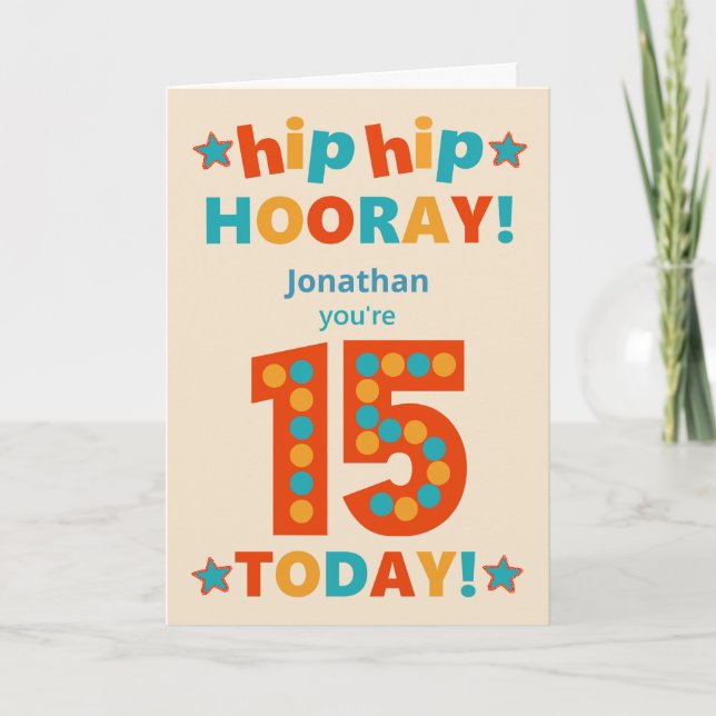Carte Nom personnalisé 15e anniversaire Hip Horay (Devant)
