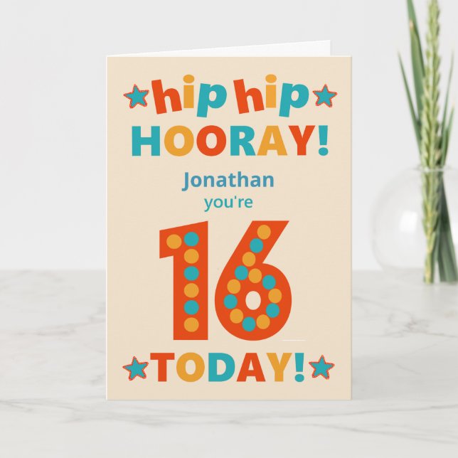 Carte Nom personnalisé 16e anniversaire Hip Horay (Devant)