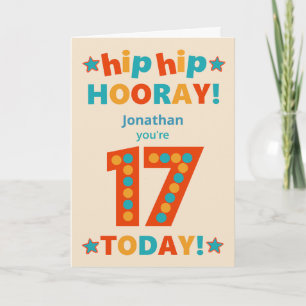 Carte Nom personnalisé 17e anniversaire Hip Horay