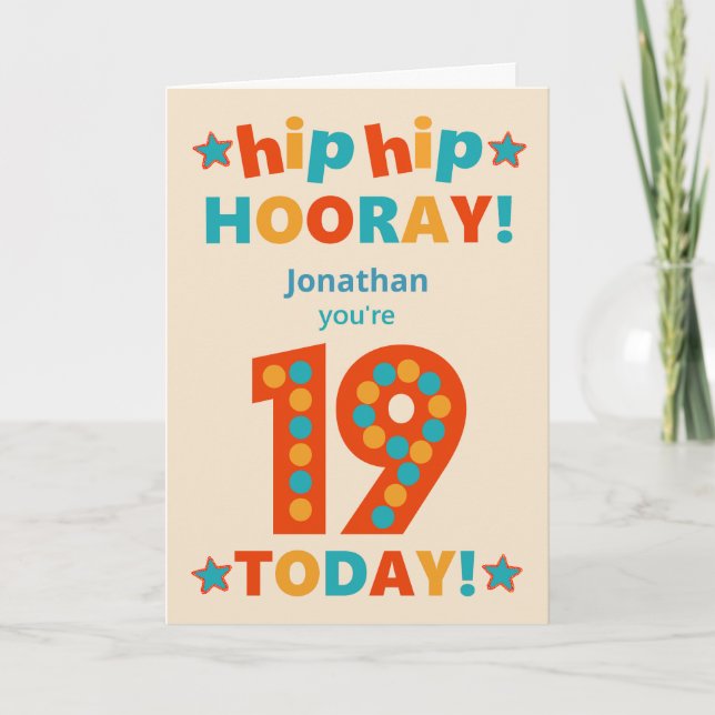 Carte Nom personnalisé 19e anniversaire Hip Horay (Devant)