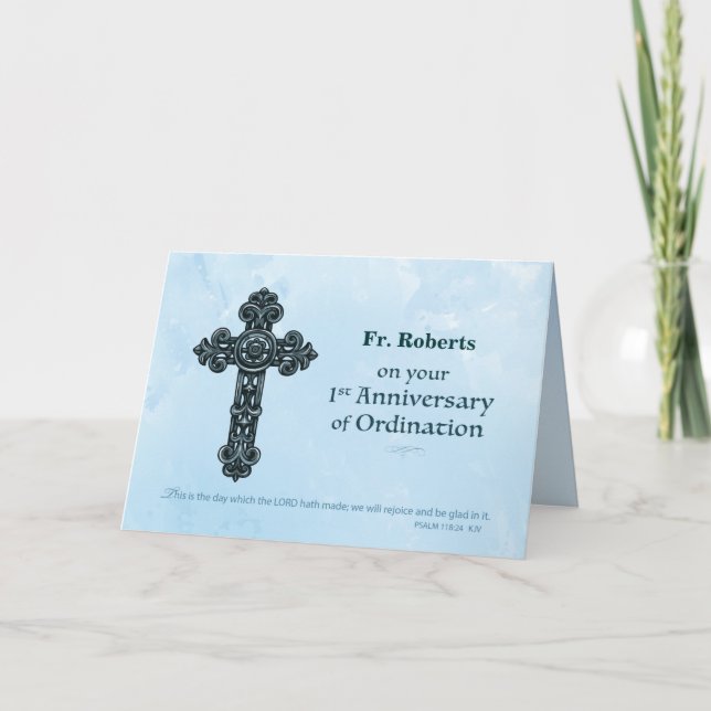 Carte Nom personnalisé 1er anniversaire d'ordination Prê (Devant)