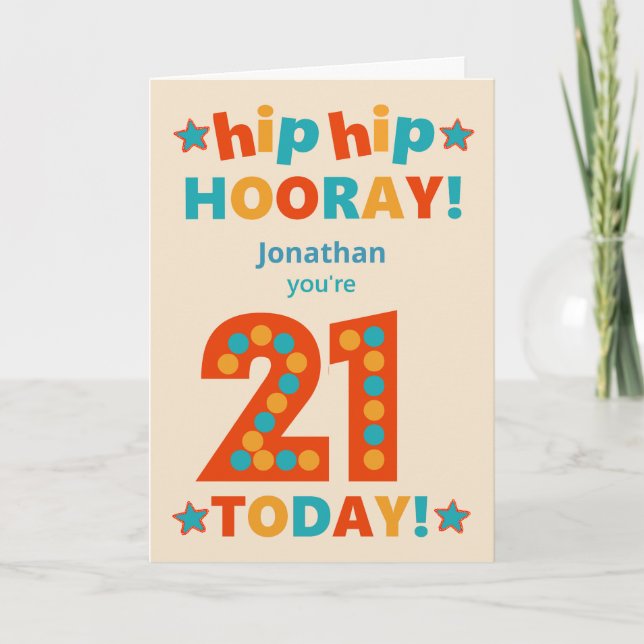 Carte Nom personnalisé 21e anniversaire Hip Horay (Devant)