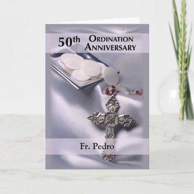 Carte Nom personnalisé 50e anniversaire d'ordination Fél (Devant)