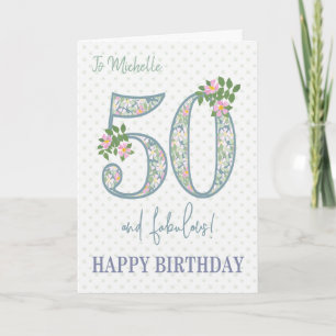 Carte Nom personnalisé 50e anniversaire Floral et Polkas