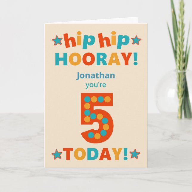 Carte Nom personnalisé 5e anniversaire Hip Hooray (Devant)